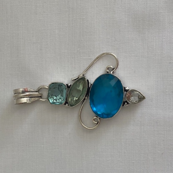 Hand Crafted Blue Topaz Tourmaline Crystal 925 Sterling Silver Pendant - Picture 5 of 6
